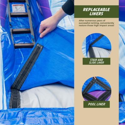 17  Surf Beach Tall Inflatable Water Slide with Splash Pool and Dual Lane, Tall Seating Height, Commercial Grade, Outdoor Backyard, Summer Fun, Wet Dry, Blow Up, Water Park, (with Blower)