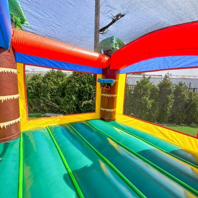 HeroKiddo Safari Bounce House Inflatable for Kids and Adults (with Blower), Commercial Grade, Basketball Hoop, Birthday Party, Rental Quality, Backyard Home, Outdoor Indoor Use, Moonwalk Bouncy House
