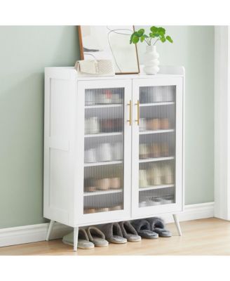 40" Wood & Metal 5-Tier Shoe Cabinet with Glass Doors & Adjustable Shelves for Entryway Storage