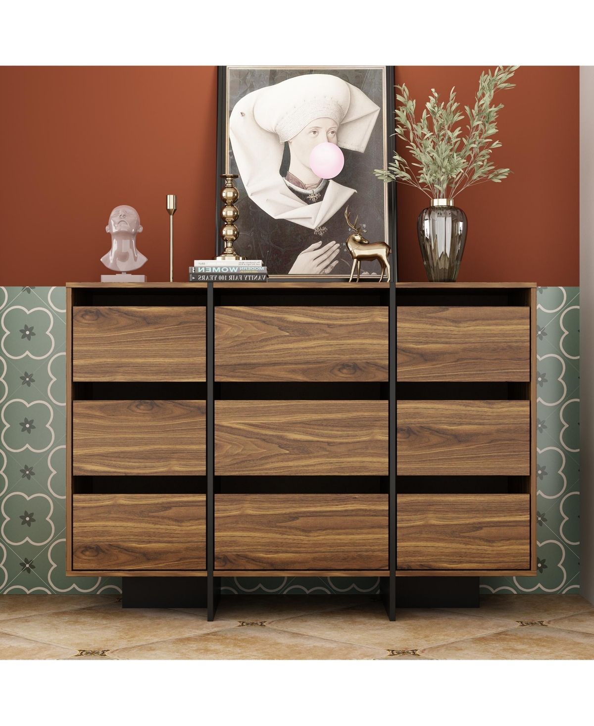 Homsee Brown Original Wood Grain Drawer with 9-Drawers