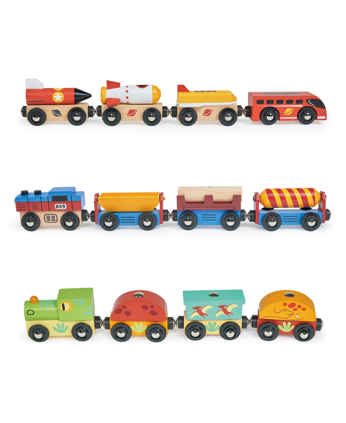 Детские игрушки Mentari Toys Adventure Trains Magnetic Wooden Train Set, 4-Piece Set — фото 1