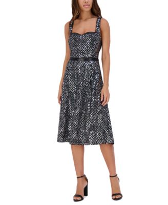 kensie - Women's Sequin-Mesh Matte-Satin Midi Dress