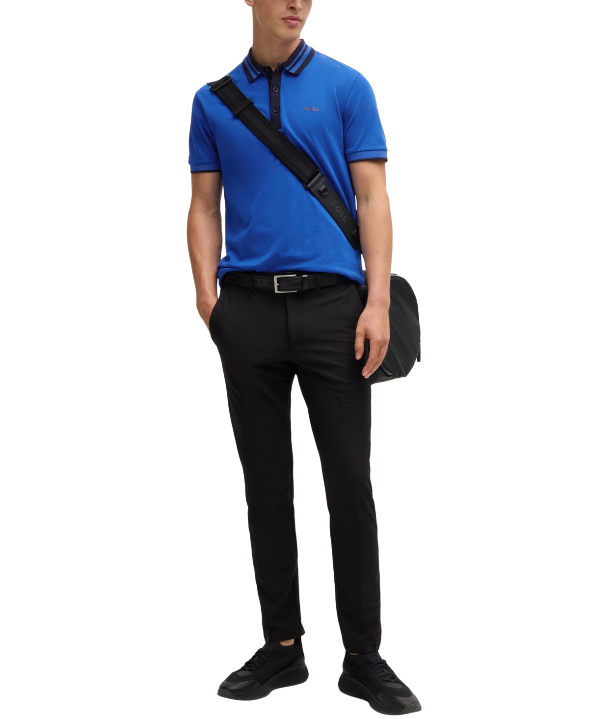 Shop Hugo Boss Boss By  Men's Slim-fit Striped-collar Polo In Open Blue