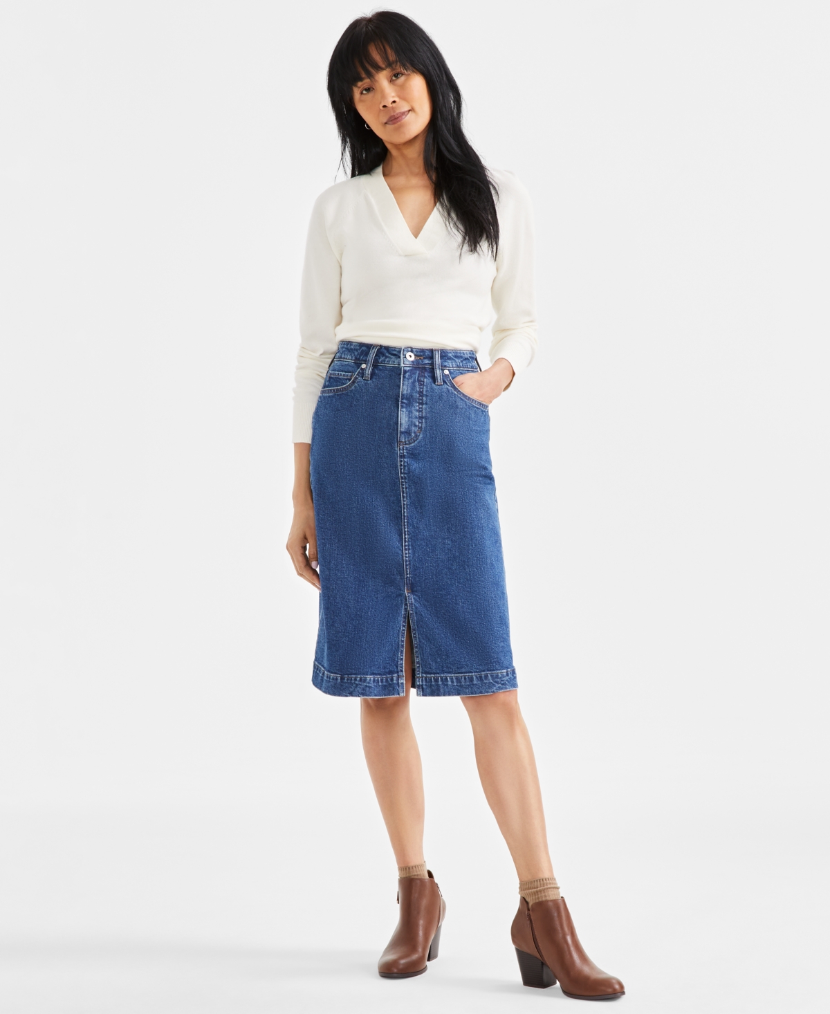MACY'S WOMEN'S DENIM MIDI SKIRT, EXCLUSIVELY AT MACY'S 