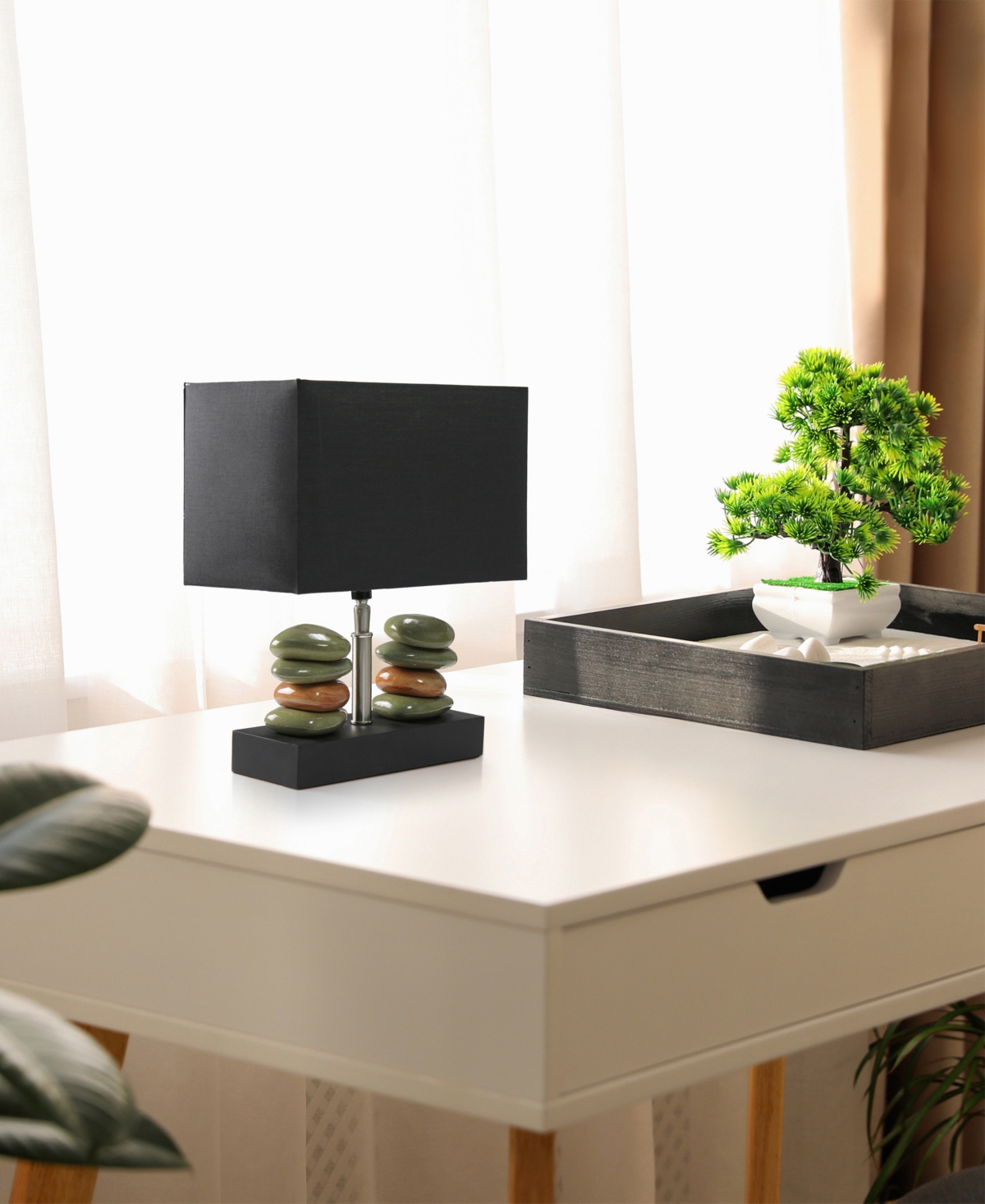 Lalia Home 14" Contemporary Tranquil Stone Table Lamp In Black