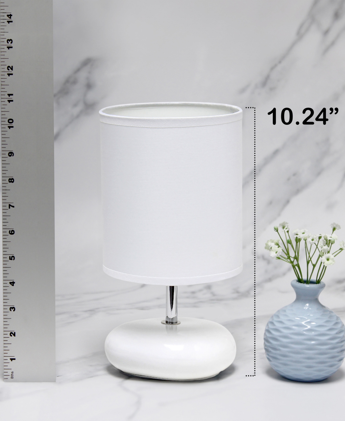 Creekwood Home 10.24" Traditional Mini Round Rock Table Lamp 2 Pack Set In White