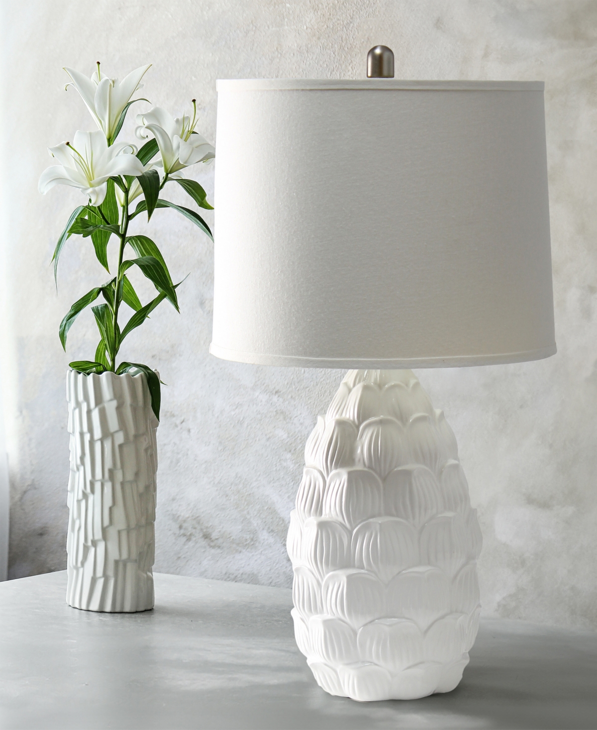 Lalia Home 28" Tall Coastal Seashell Traditional Table Lamp In White