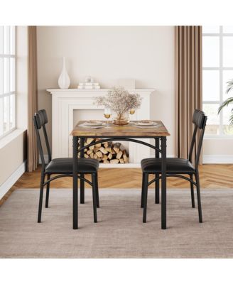 Dining Table Set, Kitchen Table and Chairs for 2, with 2 Upholstered Chairs, 3 Piece Dining Table Set,Brown