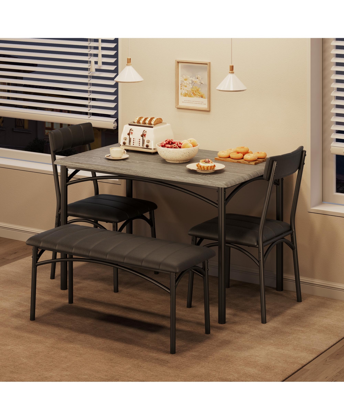 gaomon Dining Table Set for 4, Kitchen Table and Chairs for 4, Rectangular Kitchen Table Set , Dining Room Table Set- Grey