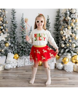 Little and Big Girls Holly Jolly Patch Christmas Sweatshirt