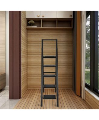 5 Aluminum Step Ladder, 5 Step Stool Folding Step Stool with Handrails, Sturdy Step Stool for Adult, Gorilla Ladders 500LBS Capacity Sturdy& Portable Ladder for Home Kitchen Library Office