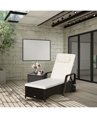 Outdoor Recliner Cushioned Chaise Lounge with Adjustable Backrest