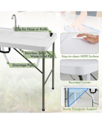 Fish Cleaning Table with 2 Sinks and 360° Rotatable Fauce