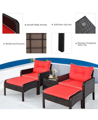 5 Pieces Patio Rattan Sofa Ottoman Furniture Set with Cushions