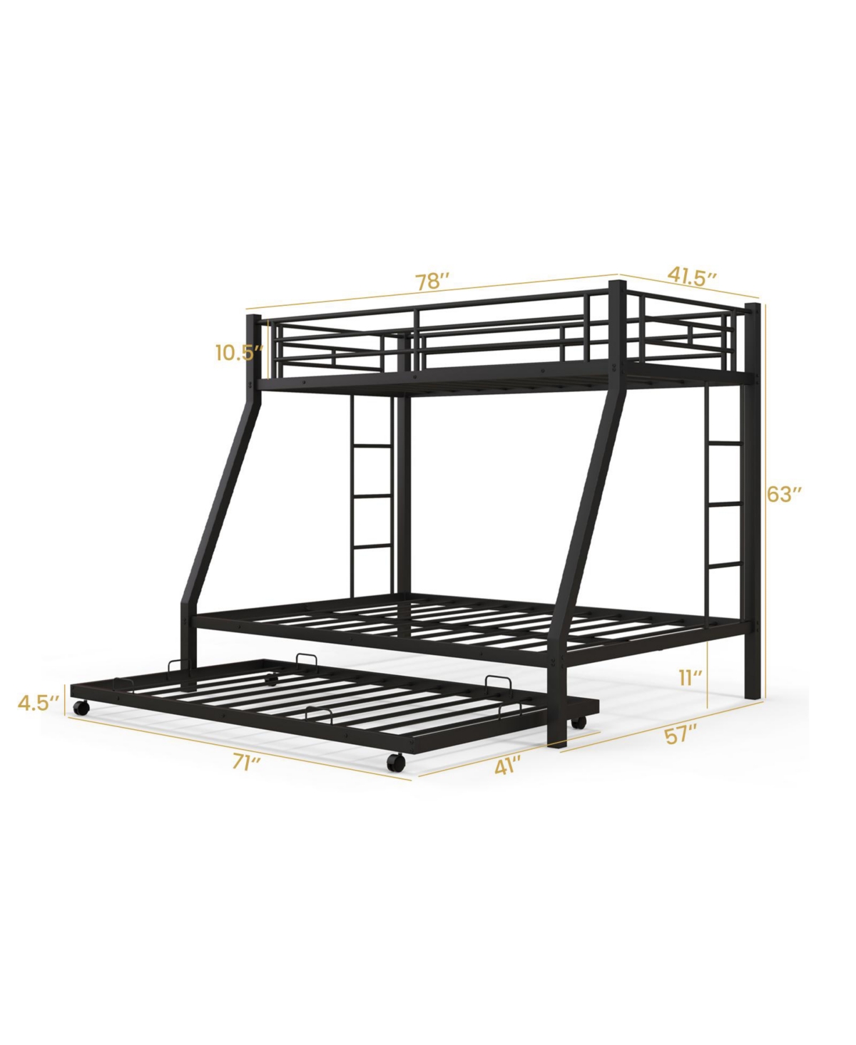 Sugift Twin Over Full Bunk Bed Frame with Trundle for Guest Room