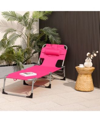 Folding Beach Lounge Chair with Pillow for Outdoor