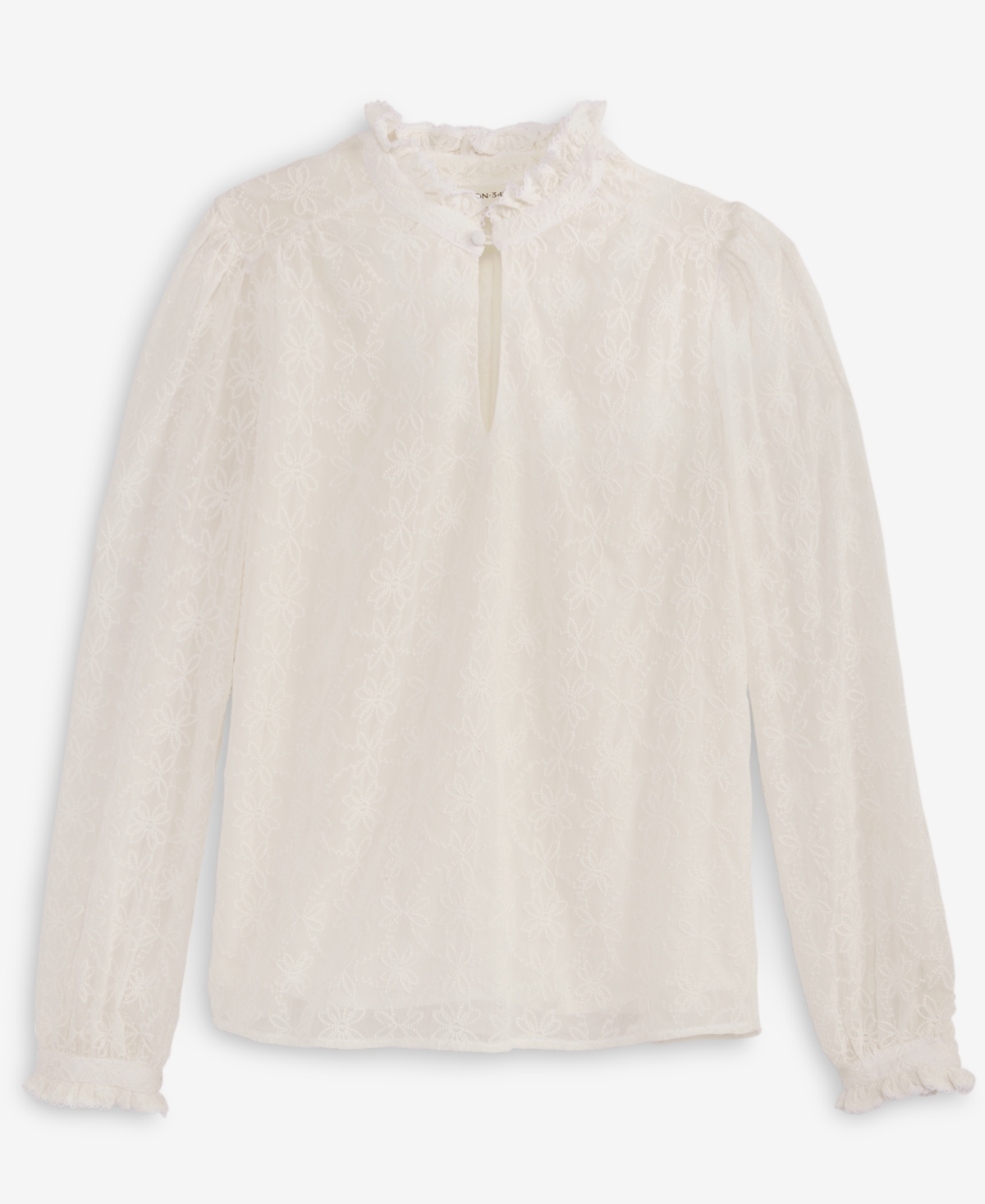 On 34th Women's Embroidered Chiffon Ruffled-neck Top, Exclusively At Macy's In Washed White