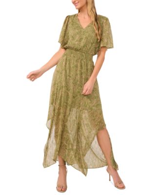 CeCe - Women's Smocked-Waist Handkerchief-Hem Dress