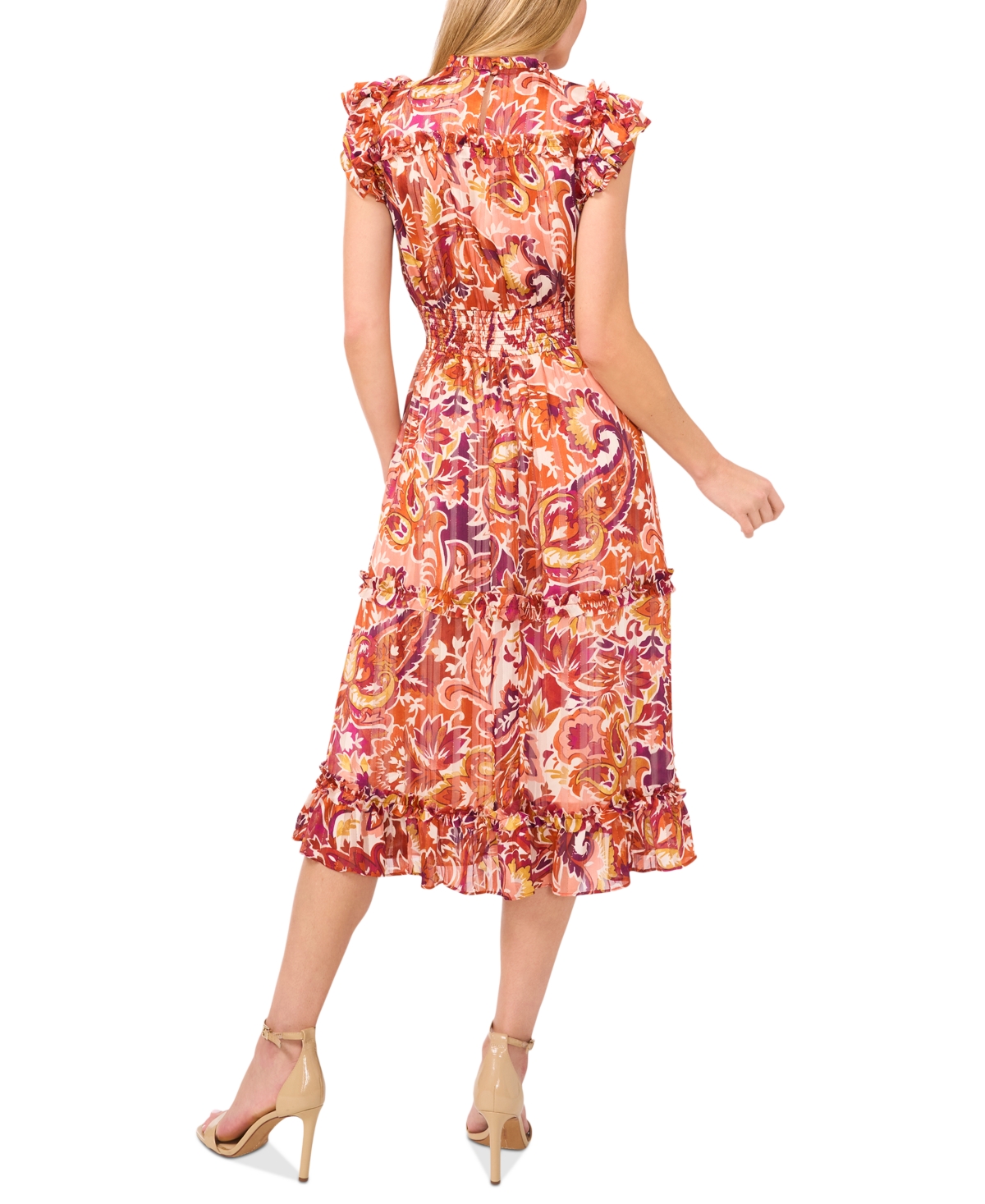 Cece Smocked Waist Flutter Sleeve Maxi Dress In Pink