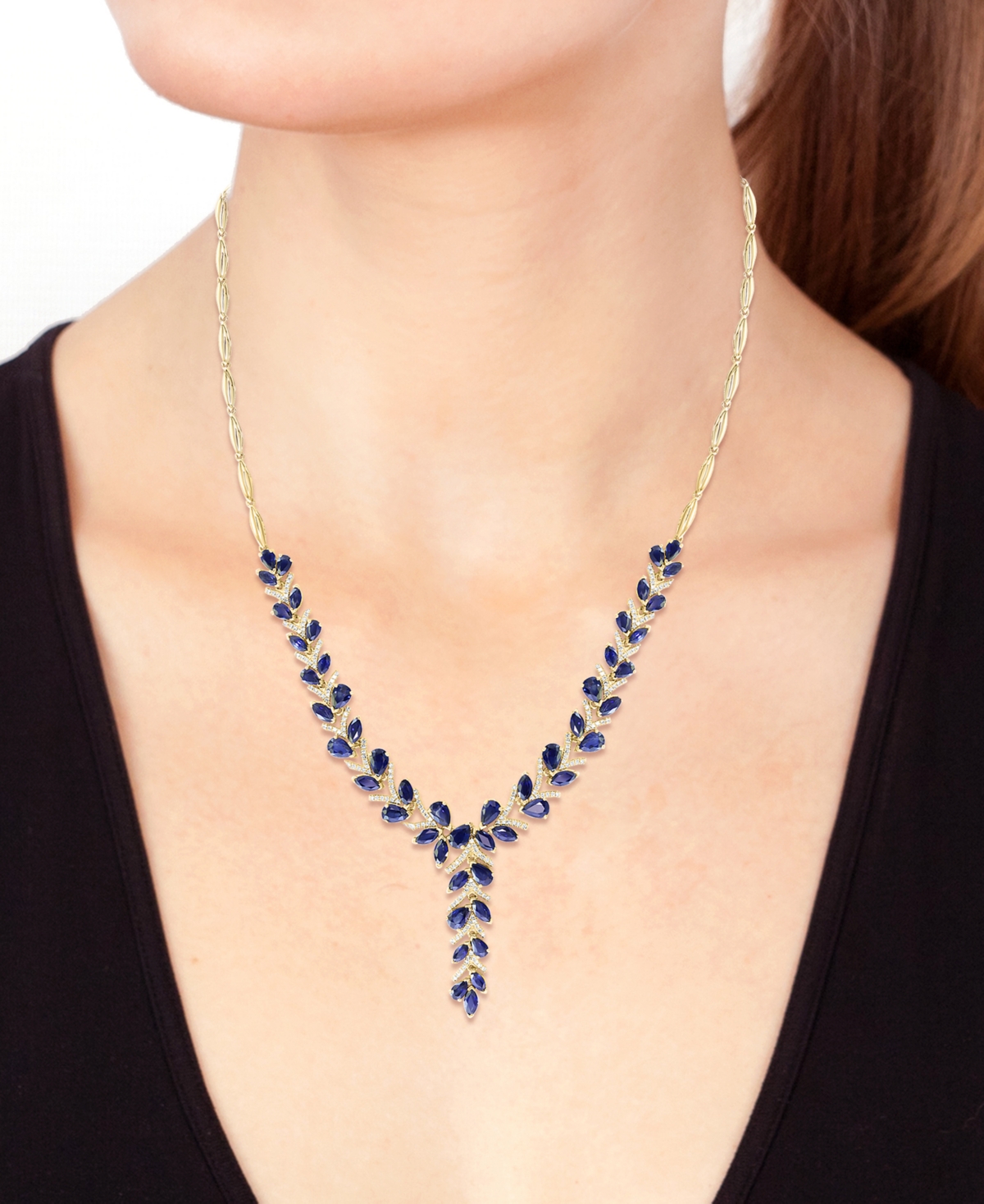 Shop Effy Collection Effy Blue Sapphire (15-5/8 Ct. T.w.) & Diamond (3/4 Ct. T.w.) 18" Lariat Necklace In 14k Yellow Gold