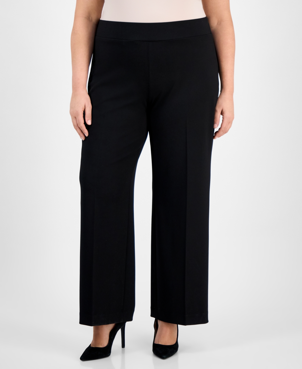 ANNE KLEIN PLUS SIZE PULL-ON WIDE-LEG CREPE PANTS 