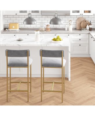 Bar stools Set of 2, 37.4" Counter Height Modern Barstool with Back,Pub Chair (Grey)