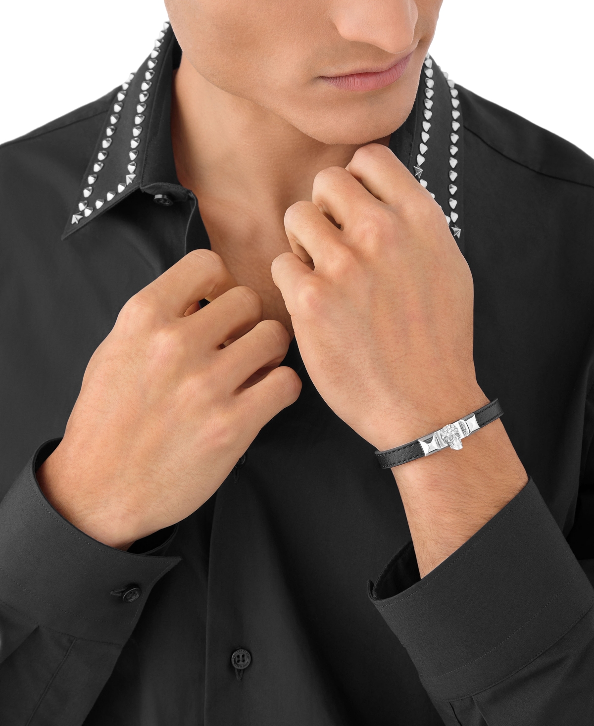 Philipp Plein Plein Enigma Crystal Calf Leather Bracelet In Stainless