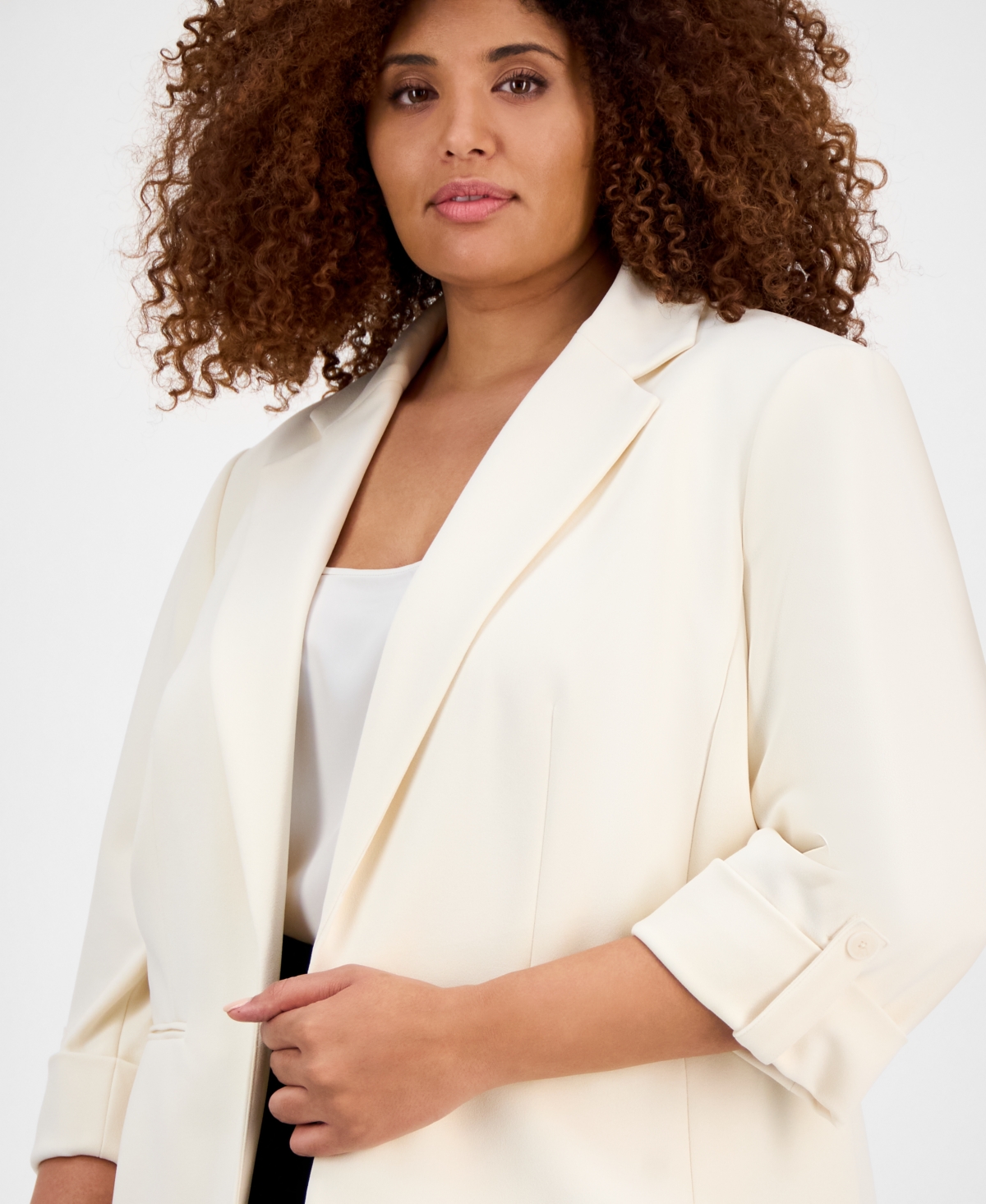 Ak Anne Klein Anne Klein Plus Size 3/4-sleeve Open-front Blazer In Anne White