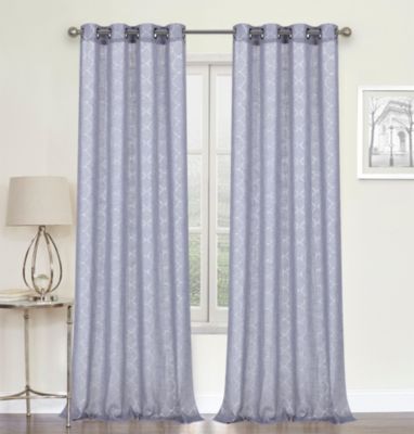 2 Piece Silver Sparkly Semi Sheer Trellis Quatrefoil Grommet Top Window Curtain Panels