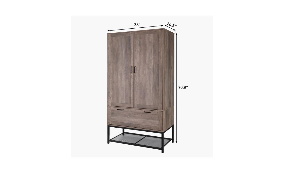 Slickblue Fch Mdf & Particleboard Triamine Veneer 2 Doors 1 Pump Wooden Wardrobe Grey