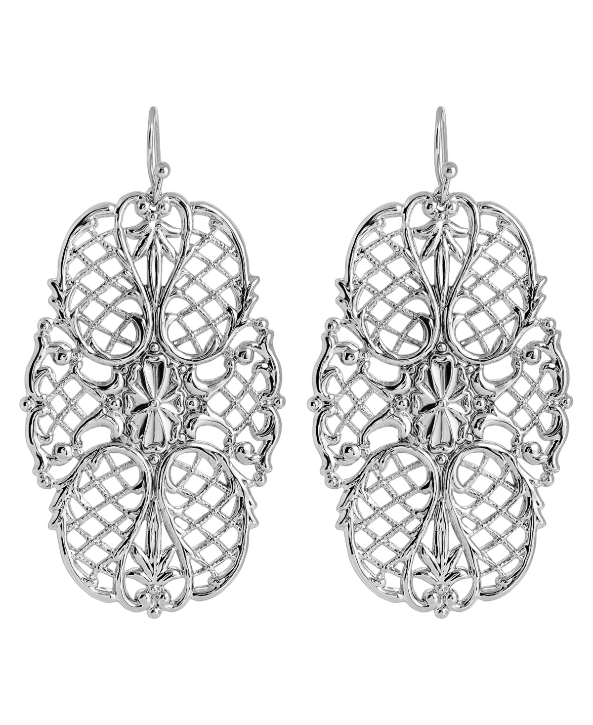 2028 Large Filigree Decorative Fishhook Earrings In Gray