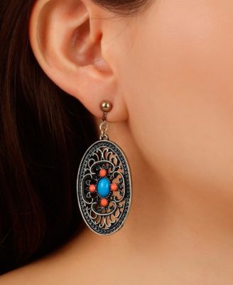 2028 Enamel Large Oval Filigree Clip Earrings