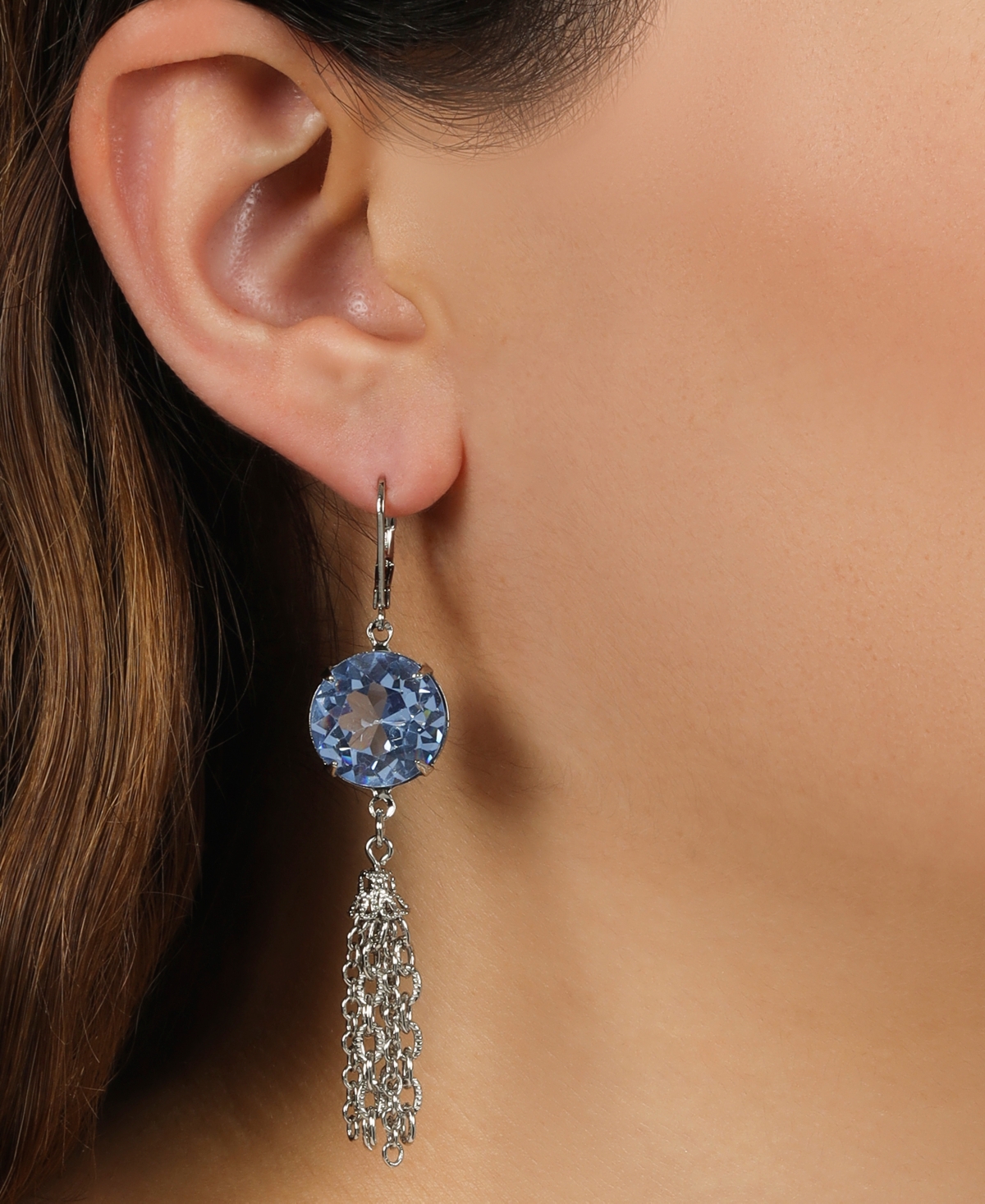 2028 ROUND CRYSTAL TASSEL DROP EARRINGS 