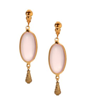 2028 Gold-Tone Glass Oval Clip Earrings