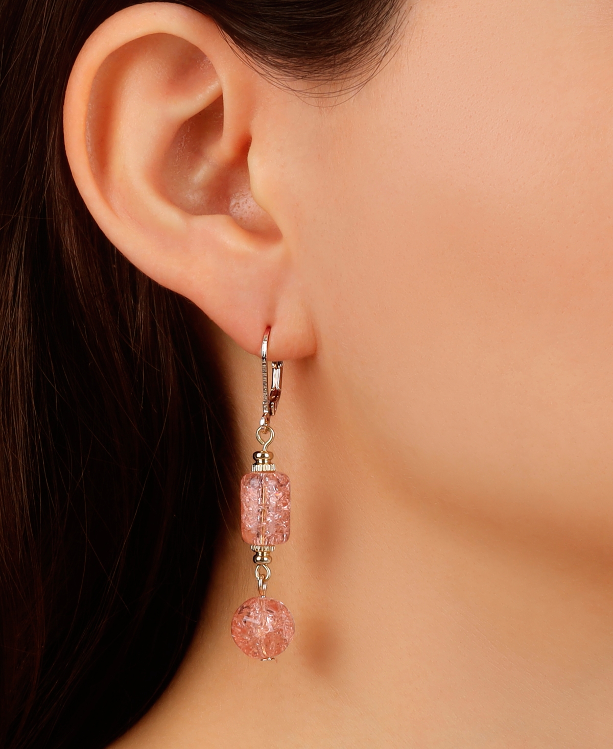 2028 GOLD-TONE GLASS DOUBLE DROP EARRINGS 