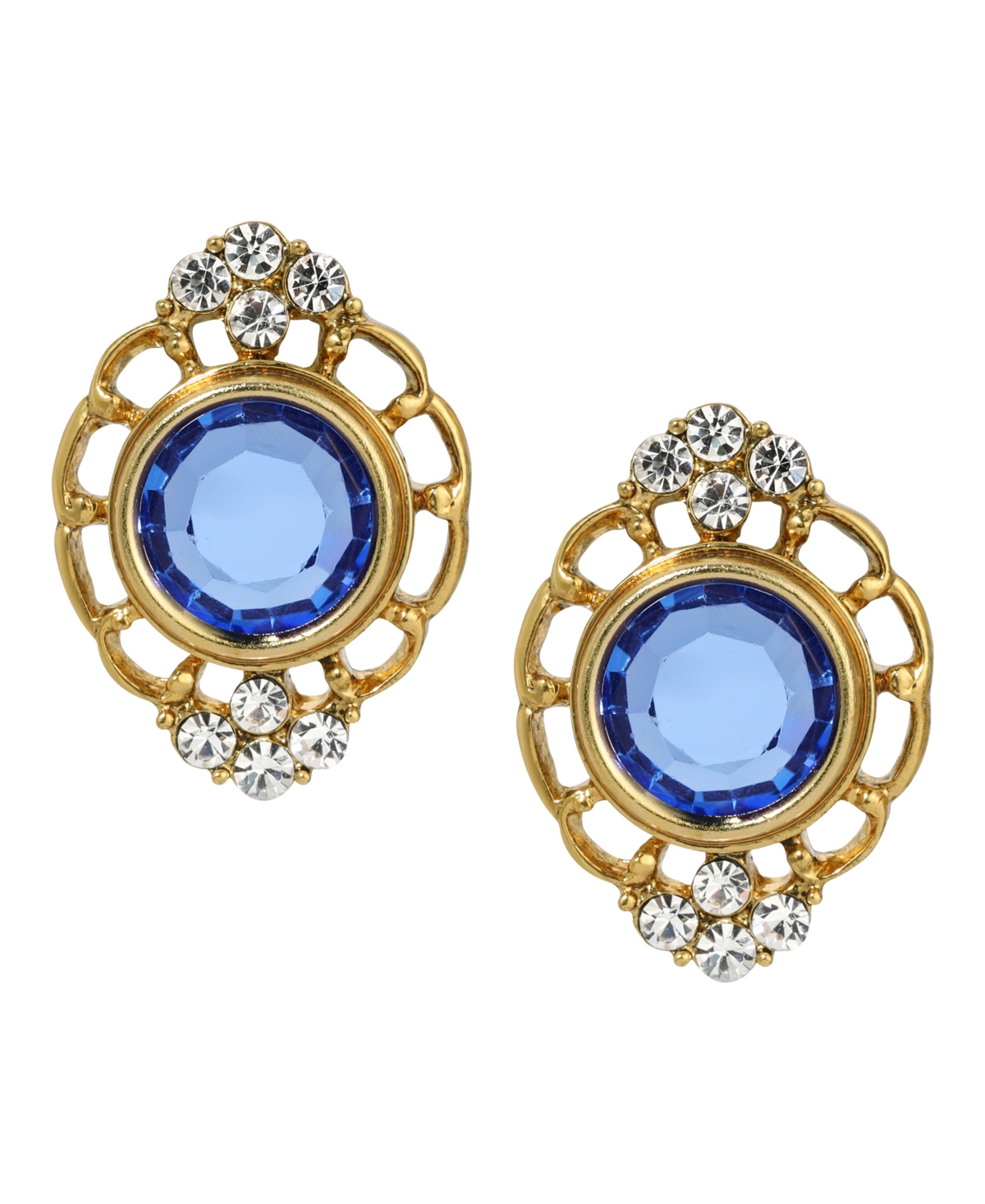 2028 Crystal Filigree Button Earrings In Blue