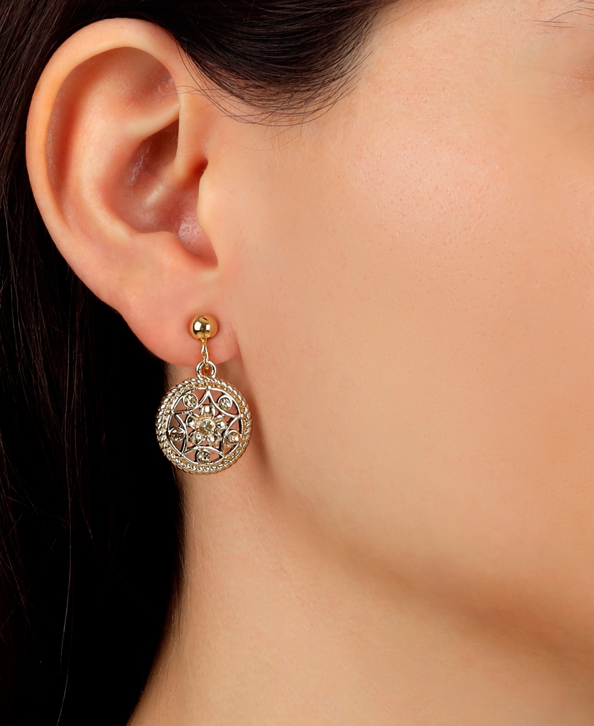 2028 CRYSTAL ROUND DROP CLIP EARRINGS 