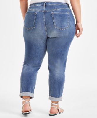 Plus Size Slim Tech Rolled-Cuff Boyfriend Jeans, Created for Macy's
