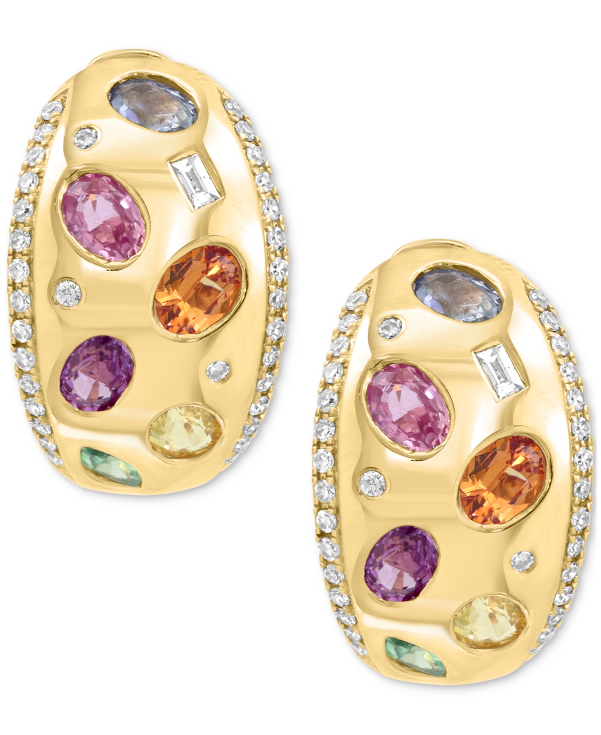 EFFY COLLECTION EFFY MULTI-GEMSTONE (2-1/20 CT. T.W.) & DIAMOND (1/3 CT. T.W.) SMALL HOOP EARRINGS IN 14K YELLOW GOL 