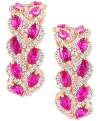 EFFY&reg; Ruby (1-7/8 ct. t.w.) & Diamond (5/8 ct. t.w.) Hoop Earrings in 14k Rose Gold