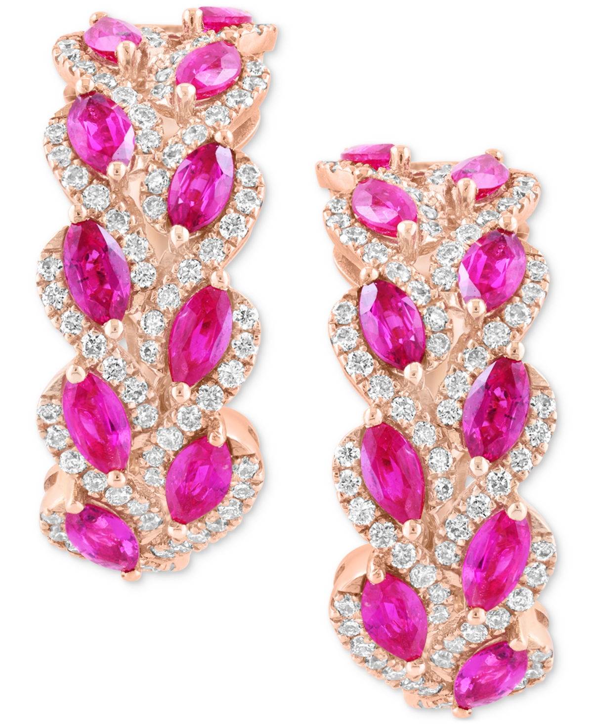 Effy Collection Effy Ruby (1-7/8 Ct. T.w.) & Diamond (5/8 Ct. T.w.) Hoop Earrings In 14k Rose Gold In Ruby