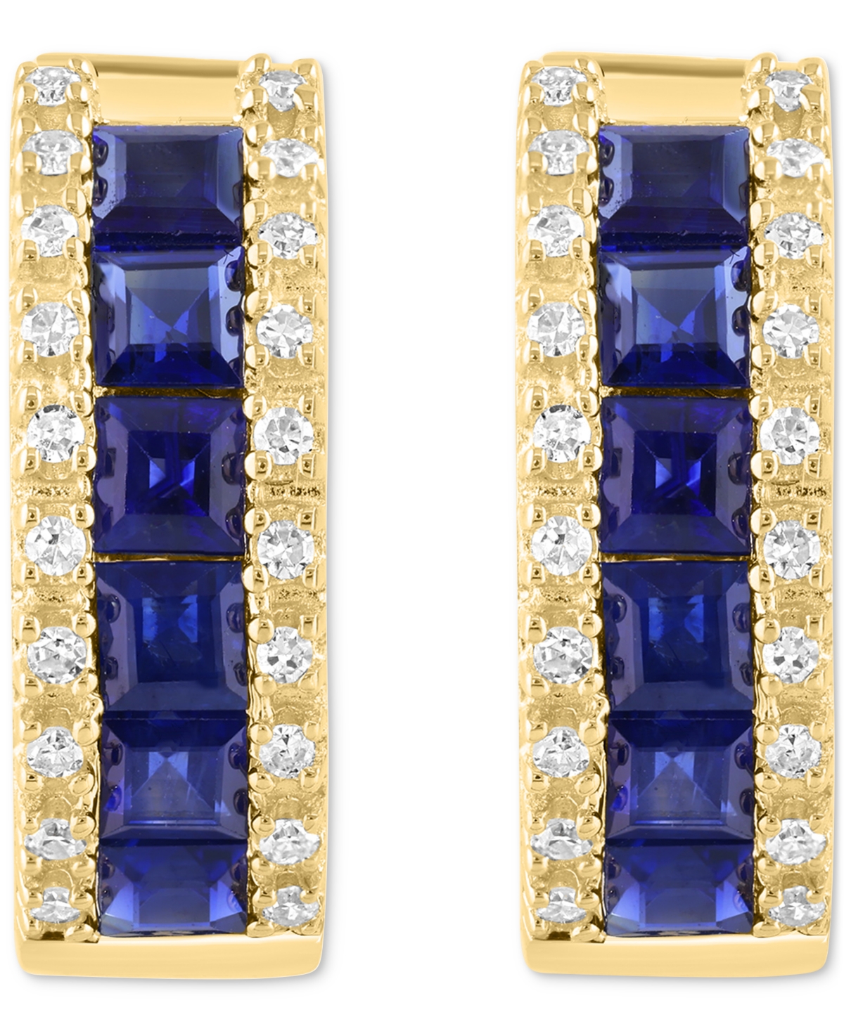 Effy Collection Effy Blue Sapphire (1-5/8 Ct. T.w.) & Diamond (1/6 Ct. T.w.) Small Hoop Earrings In 14k Yellow Gold, In Sapphire