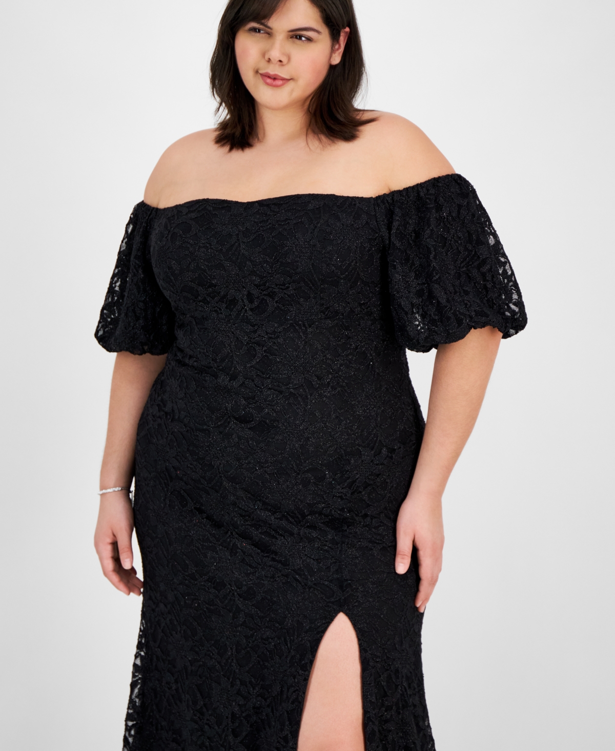 Emerald Sundae Plus Size Off-the-shoulder Lace Gown In Black