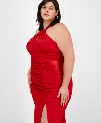 Emerald Sundae Plus Size Sateen Shirred Halter Gown, Created for Macy's -  Macy's