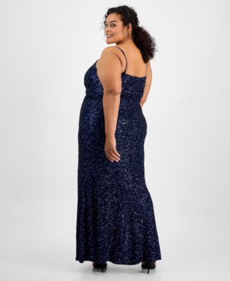 Trendy Plus Size V-Neck Sleeveless Sequin Gown, Created for Macy's 