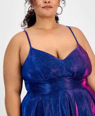 Trendy Plus Size V-Neck Sleeveless Glitter Ball Gown 