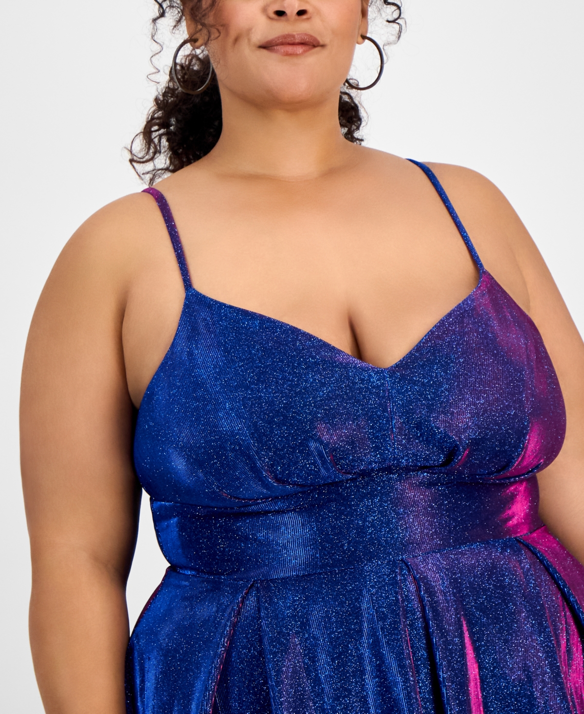 B Darlin Trendy Plus Size V-neck Sleeveless Glitter Ball Gown In Brightblue
