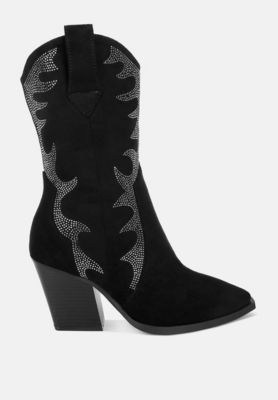 Womens Rambler Rhinestones Embellished Calf Boots