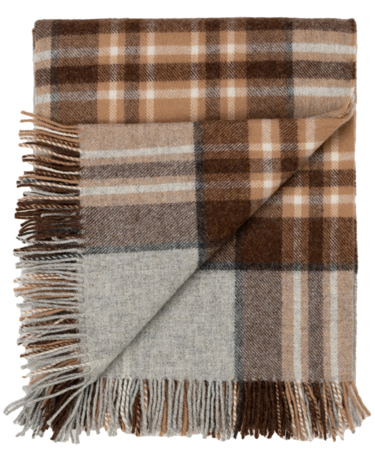 Prince Of Scots Highland Tweeds Shetland Lambswool Throw, 55 " X 72" In Tan Grey