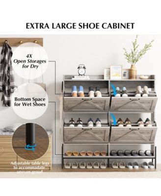 Shoe Cabinet with 4 Flip Drawers,Freestanding Shoe Storage Cabinet Organizer for Entryway,Shoe Rack Cabinet,Dry and wet Separation Shoe Organizer with Metal Legs